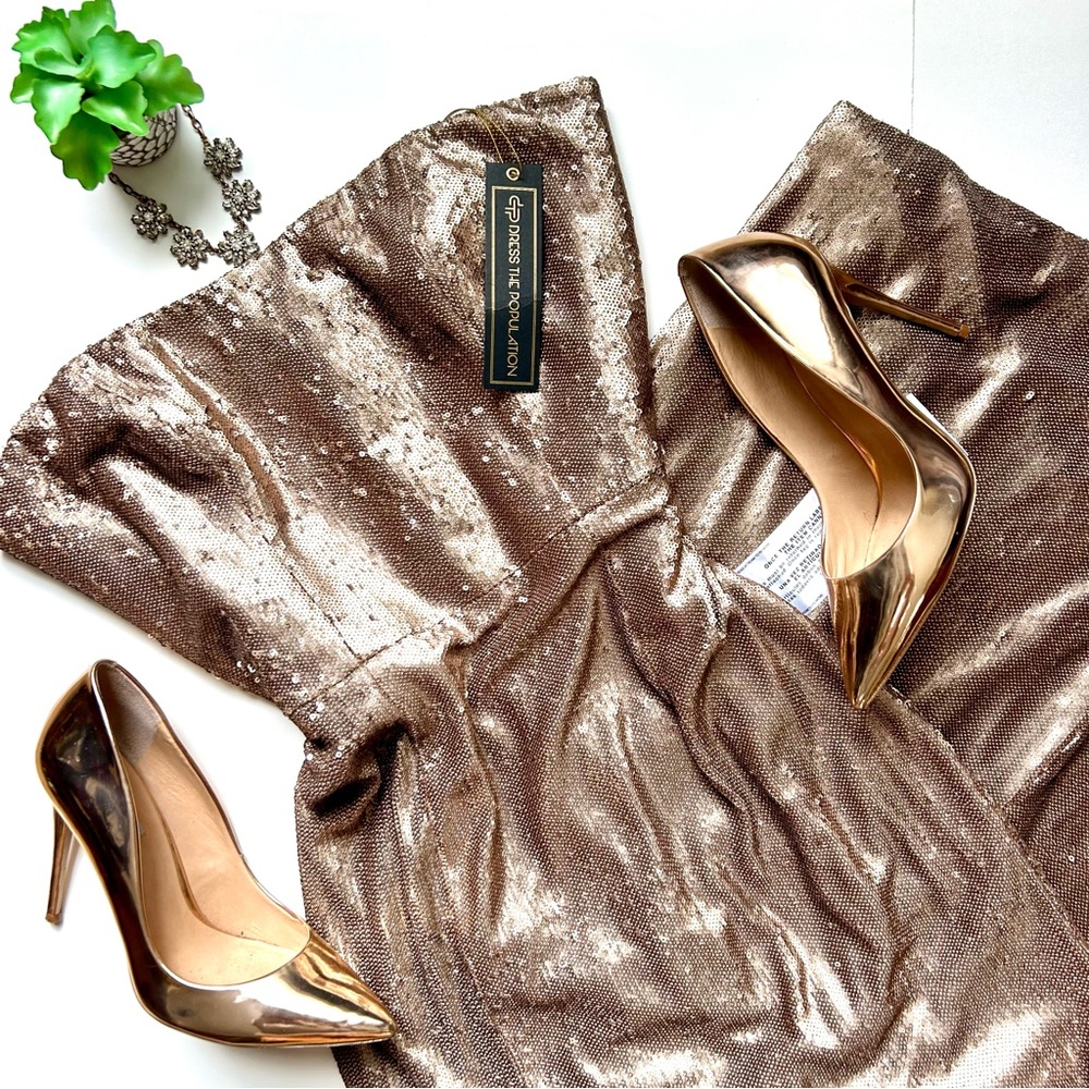 Dress the Population Strapless Gold Dress